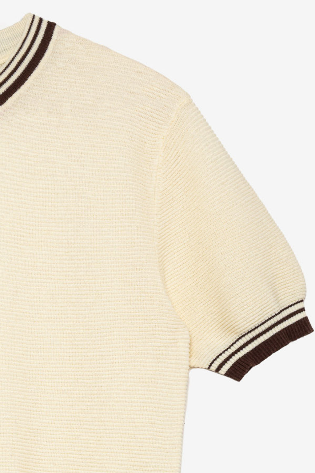 Cream short-sleeve shirt with brown strips detail