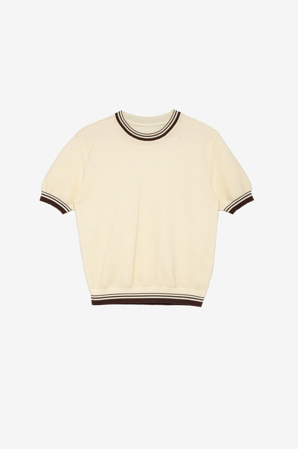 Cream short-sleeve shirt with brown strips detail