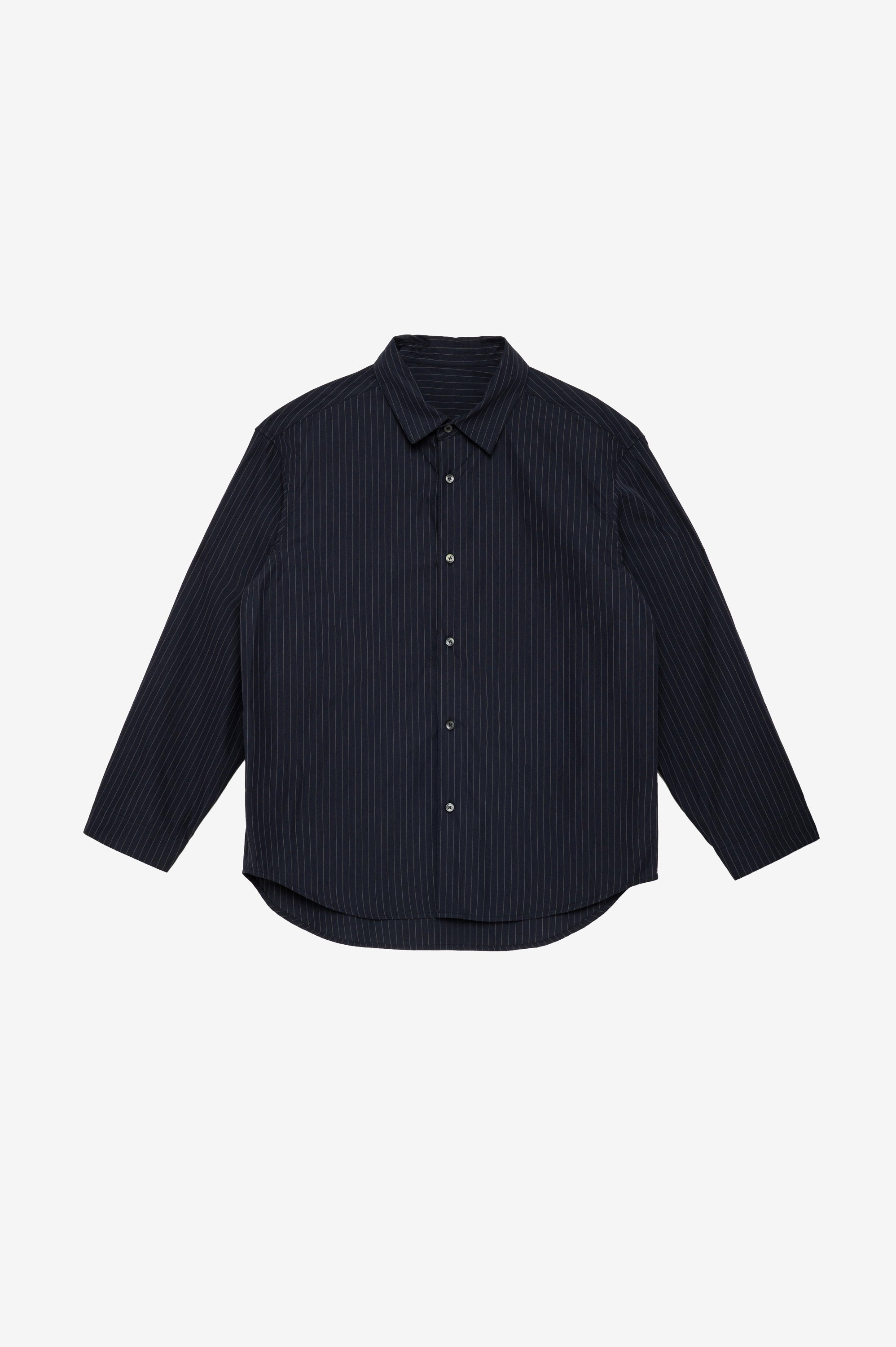 Navy shirt with white pin stripes