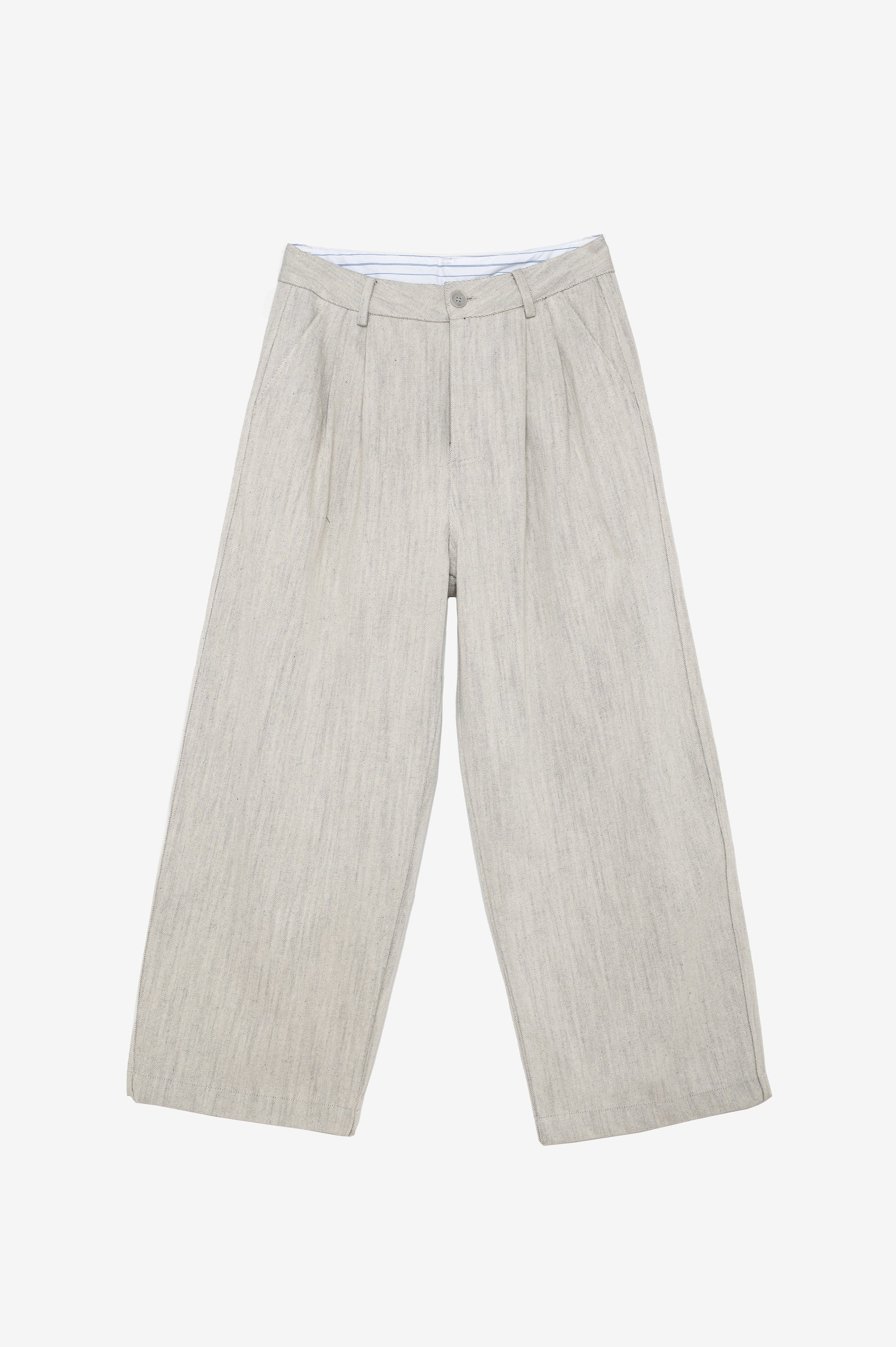 Light grey wide-leg tailored denim pants