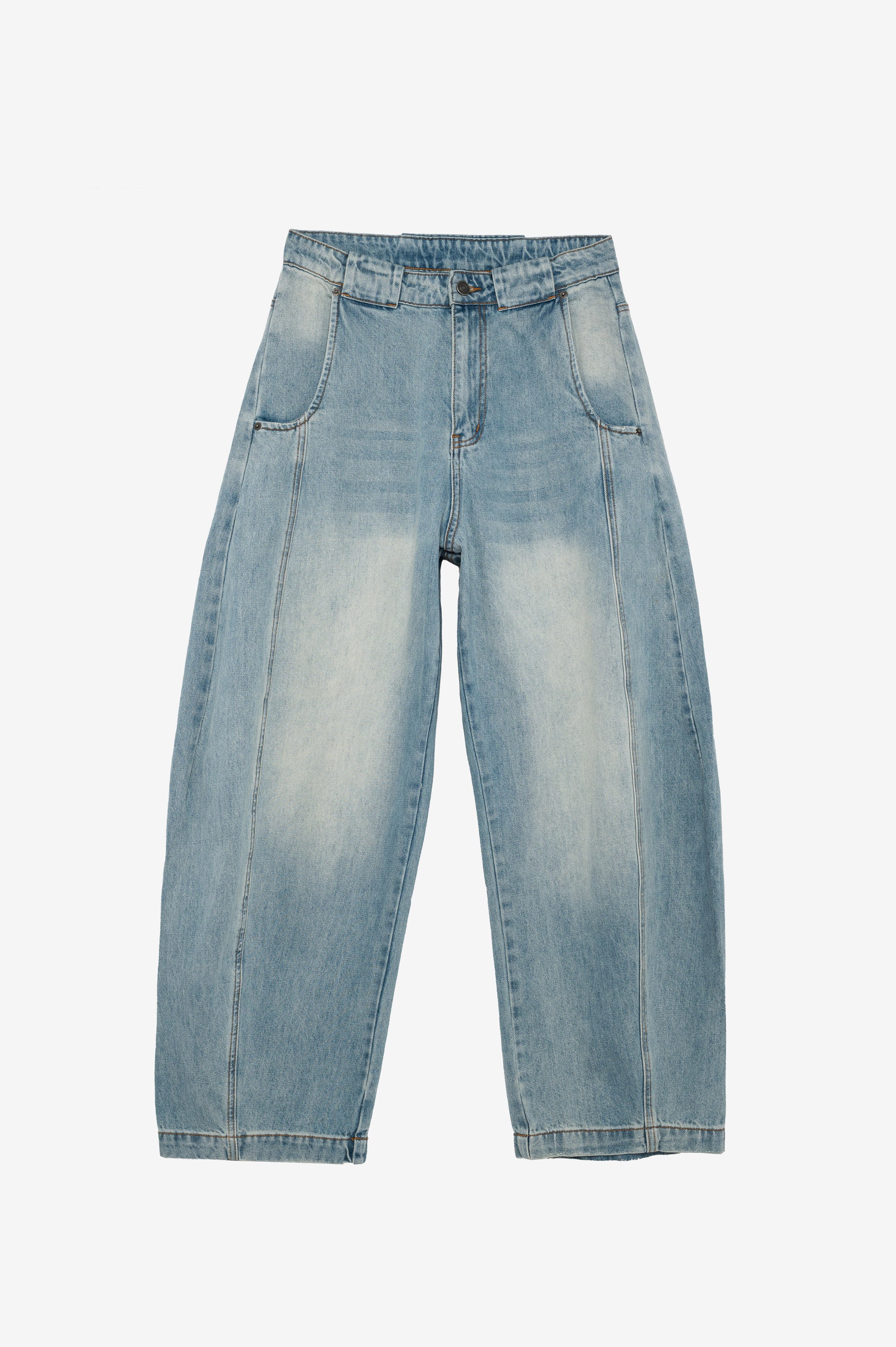 Light blue barrel jeans